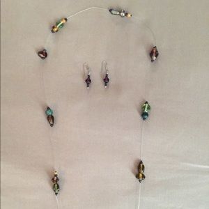 Wire Bead Necklace and wired Beaded Earrings